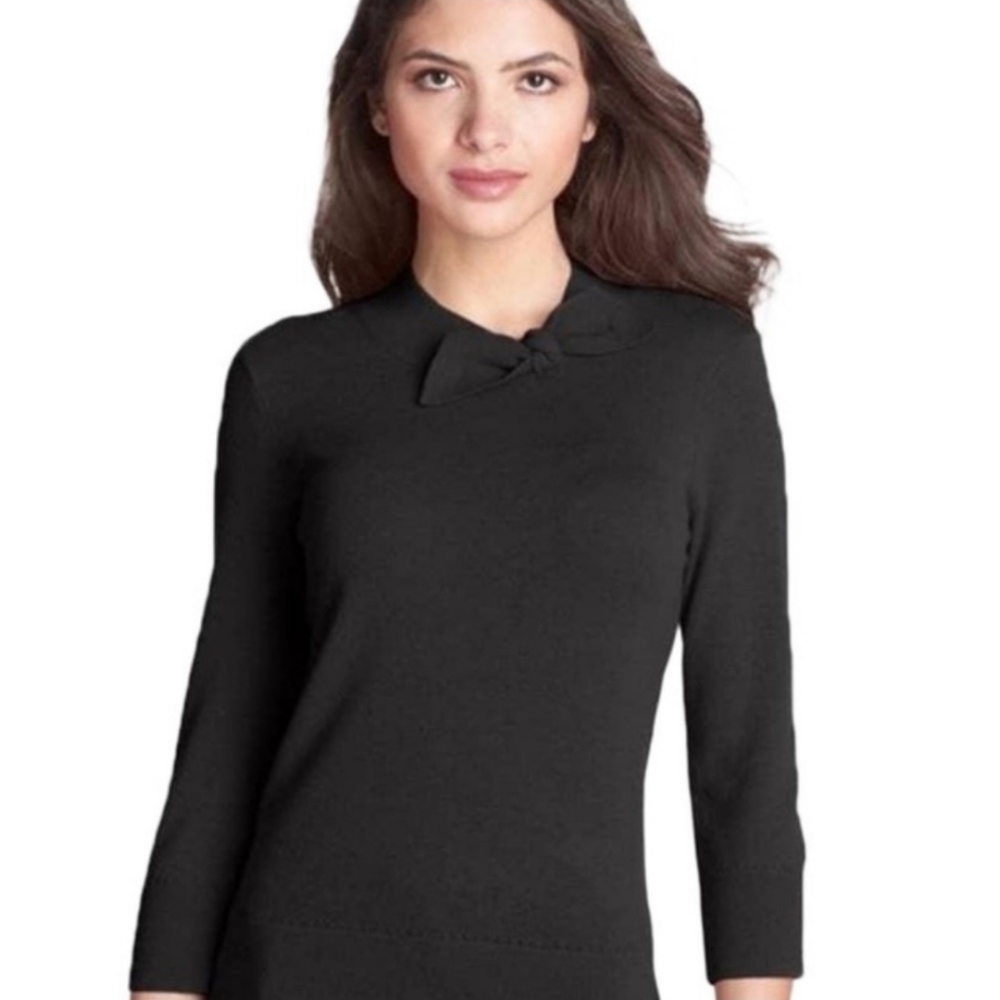 Kate Spade NEW Bow Detail Cashmere Wool Blend 3/4 Sleeve Sweater Top Tunic Large